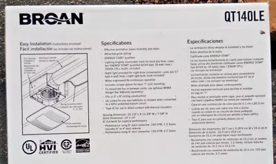Broan QT140LE 140CFM Ventilation Fan Light - White • $99.95