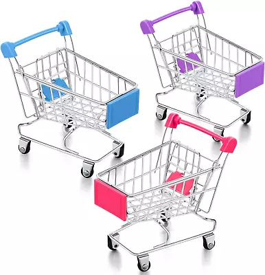 3 Pieces Mini Shopping Cart Small Supermarket Cart Handcart Shopping Utility Car • $27.99