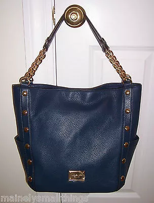 NWT Michael Kors DELANCY DELANCEY Large Shoulder Tote Bag NAVY BLUE Leather • $374.95