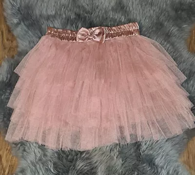 Girls 10 Years  Pink Organza Bow Tulle Rara Layered Tutu Petticoat Skirt • £6.99