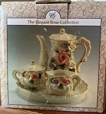 Miniature Tea Set Handmade Vintage Elegant Rose Collection Floral Gold Rimmed • $15