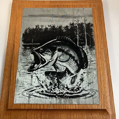 Wiley Miller Large Mouth Bass Etching Metal On Wood Fishing Lake Decor Trophy • $28