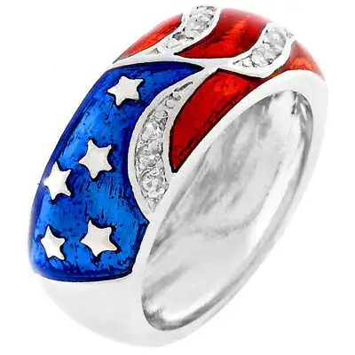Red White Blue Enamel CZ Star Stripes American Patriot Eternity Stack Ring 5-10 • $19.24