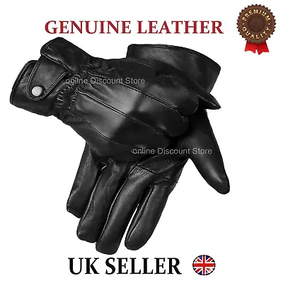 Mens Touch Screen Real Leather Gloves Thermal Lined Black Driving Winter Gift • £6.95