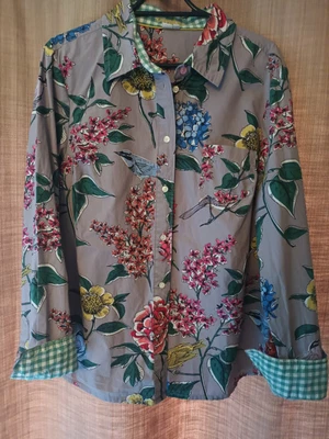 £4 • Buy Boden Ladies Classic Cotton Shirt - Purple Bird And Flower Design  - Size 14R UK