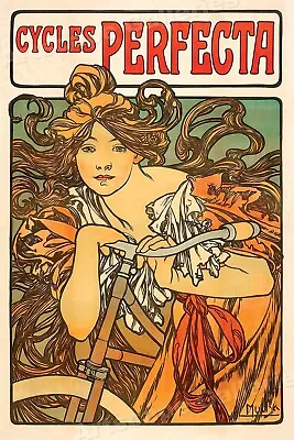 1890's Classic Cycling Poster - Alphonse Mucha  Cycles Perfecta  - 24x36 • $24.95
