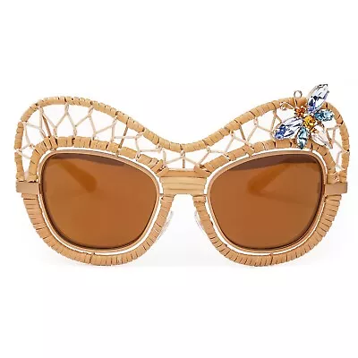 Dolce & Gabbana Special Edition Straw Crystal Brooch Sunglasses Gold 09423 • $1091.03