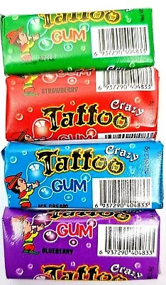 BUBBLEGUM TATTOO SWEETS EASTER PARTY BAG FILLER Fruit Chewing Gum Halal EID • £3.95