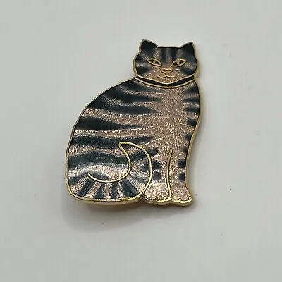 Vintage Fine Enamels Cat Brooch Orange And Black Tabby Kitten Pin • $10.95