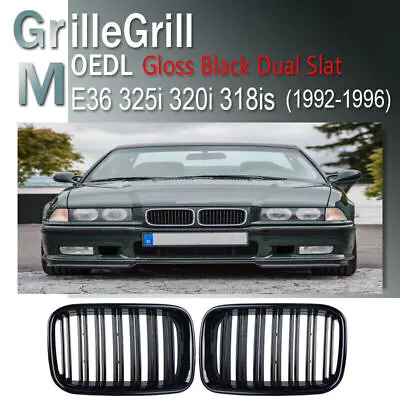 Front Kidney Grilles Grill Gloss Black For BMW E36 3-Series E36 Sedan 1992–1996 • $34.99