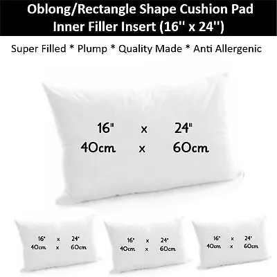 £6.49 • Buy 16x24 Rectangle Oblong Cushion Pads Hollowfibre Scatter Insert Inner 40cm X 60cm