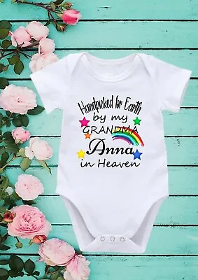 Handpicked For Earth GrandMa GrandPa Heaven Baby Girl Boy Bodysuit Vest 292-293 • £7.99