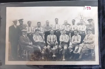 £4 • Buy Military Postcard Football Team With Soldiers With Medal Ribbons In Background.