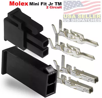 Molex 2 Pin Black Connector Pitch 4.20mm .0165  W/18-24 AWG Pin Mini-Fit Jr ™ • $7.10