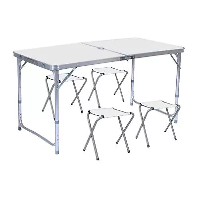 Kiliroo 120cm Folding Camping Table Adjustable Portable Outdoor W/ Chair Silver • $71.45