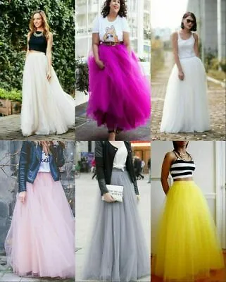 5 Layer Tulle Long Skirt Tutu Women Maxi Wedding Skirts Party Prom Underskirt • £23.99