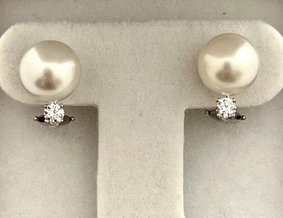 £741.38 • Buy Large South Sea Pearls & Diamonds Earrings 18k White Gold, Appr. Ret Usd $2,000