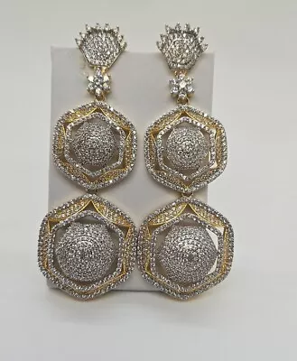 Vintage Art Deco Style Big Heavy Runway Pave Drop Earrings  3.5 In • $40