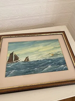 £14.50 • Buy 1994 SAILING Painting SUNSET SUNRISE ON THE WATER SEA Seascape Signed Framed