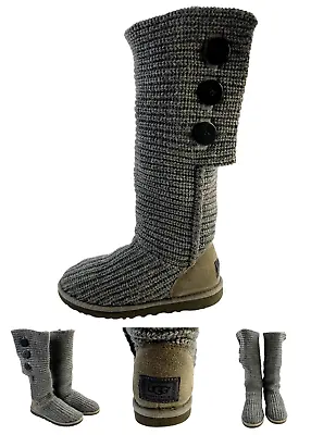 Genuine UGG Classic Cardy Boot Womens Size 7 M Gray Knit Large Button Closures • $17.99