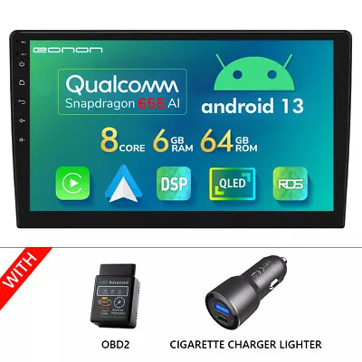 OBD+10.1  QLED Android 13 Octa Core 6+64G Car Stereo Radio GPS Apple CarPlay APP • $418.77