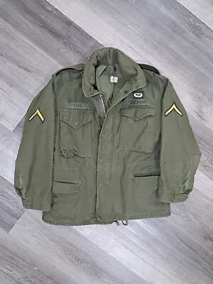 Vintage Army Field Jacket Coat Parka Hooded Cotton Sateen OG 107 Small Green • $69.59