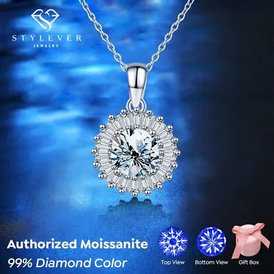 Shiny 1CT Moissanite Necklace For Woman 925 Sterling Silver Chain Jewelry Gift • £30.88