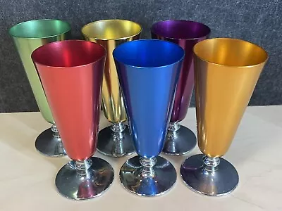 6 Retro Vintage Fiesta Ware Harlequin Anodised Aluminium Goblets Wine Glasses • $60