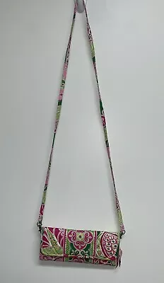 Vera Bradley Pinwheel Pink Sleek Wallet Crossbody Clutch Purse Strap Green  • $35.69