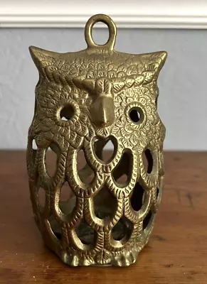 Vintage Brass Owl Candle Holder Hanging Lantern 1970s MCM • $33.20