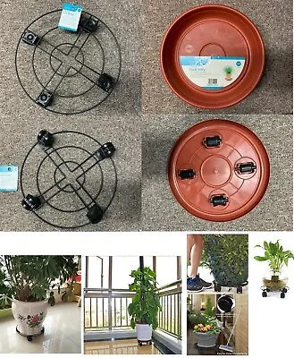 2 X PLANT DOLLY METAL PLASTIC POT MOVER GARDEN TRAY BASE STAND TROLLEY 4 WHEEL • £6.95