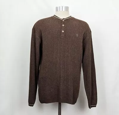 Vintage 90s Sweater Brown Ribbed Knit Henley Pullover Men's Size L New Deadstock • $49.95