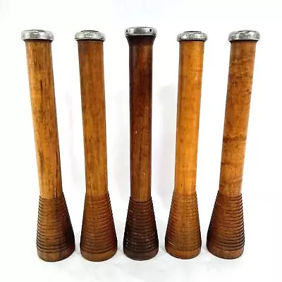 Lot Of 5 Vintage Antique Textile Mill Wooden Thread Bobbins Or Spindles 12 Inch • $74.10