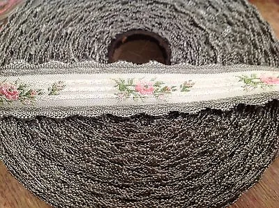 Vintage Embroidered Rayon 1940s Trim 1  Ribbon Silk Scallop 1yd Made In France • $10.89