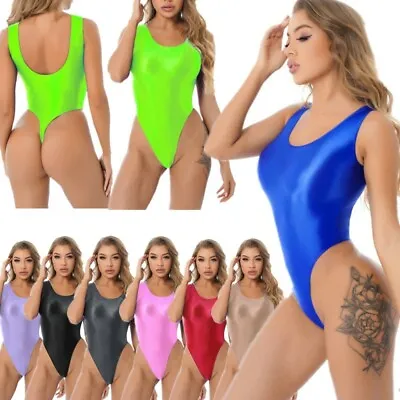 Woman's Shiny One-piece Bodysuit Glossy High Cut Tank Leotard Jumpsuit Swimwear • $8.27