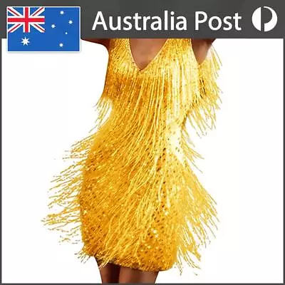 V Neck Glitter Fringe Dress Vintage Style Women Tassel Mini Dress Party Clothing • $22.39