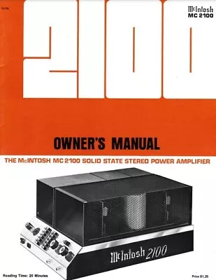 McIntosh MC 2100 Stereo Solid State Power Amplifier Owner's Manual | SCAN + PDF • $14.99