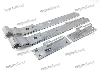 Gate Hinges Cranked 350mm 14  Pair Galvanised Heavy Duty Hook And Band Stable • £15.35