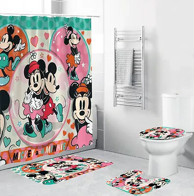 Disney Cartoon Mickey Minie Mouse Shower Curtain Sets Bathroom Sets • $24.99