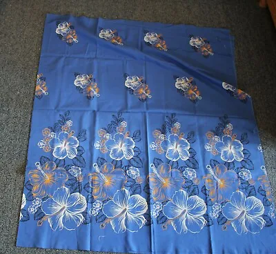 Vintage Cotton Blend Material Blue Hawaiian Floral Border HIBISCUS 180x112cm • $18