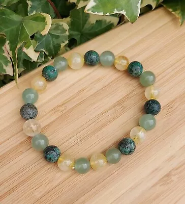 Crystal Crystal Triple Prosperity Bracelet Citrine Green Aventurine African T • £11.99