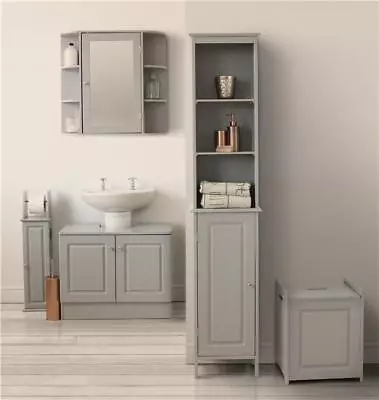 Grey Bathroom Range Set Toilet Roll Holder Under Sink Mirror Cabinet Furniture • £27