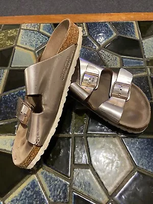 Birkenstock Arizona Natural Leather Soft Footbed Metallic Copper Sandals W9/M7 • $30