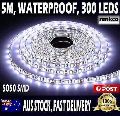$16.49 • Buy 5m Flexible Bright LED Strip Lights 12V Waterproof 5050 SMD Cool White 300 LEDs