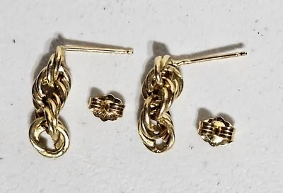 Vintage 14K Yellow Gold Rope Interlocking Circles Drop Earrings 2.6 Grams  • $129.99
