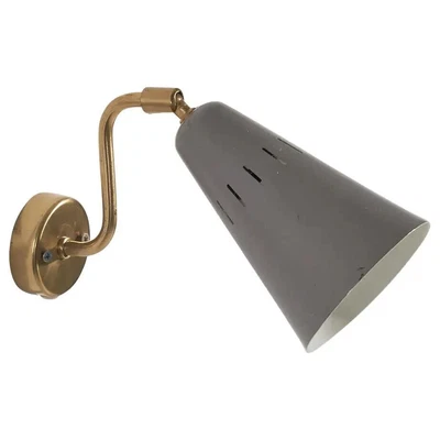Italian Wall Light Brass Grey Lacquered Metal 1960s Wall Fixture Handmade By H D • £145.99