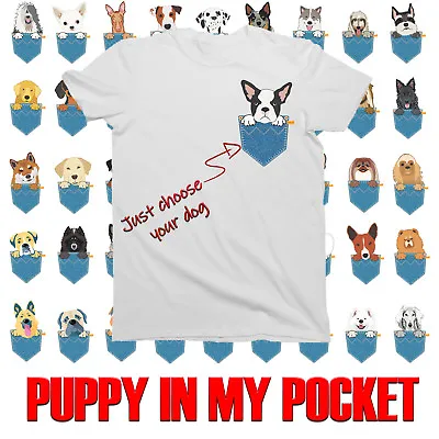 £10.99 • Buy Ladies PUPPY POCKET T-Shirt Dog Gift Choose Breed - Mens Womens Unisex Fit Gift