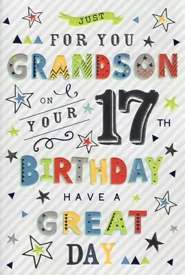 GRANDSON 17th BIRTHDAY CARD AGE 17 ~ MODERN BRIGHT DESIGN QUALITY CARD BY ICG&G • £3.39