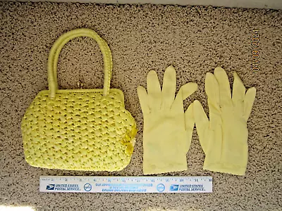 1972 Vintage Prom (Bridal/Summer) Purse Handbag YELLOW Straw + Yellow  Gloves • $18