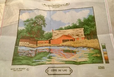 MARGOT DE PARIS VTG Needlepoint Tapestry Canvas Farm Country House Lake Orange • $45